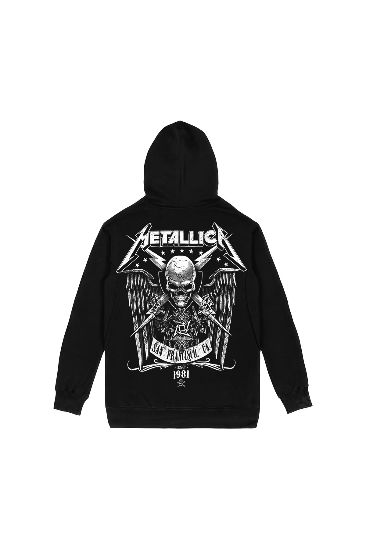 Metallica San Francisco Est 1981 Ön Arka Baskılı Siyah Kapşonlu Sweatshirt
