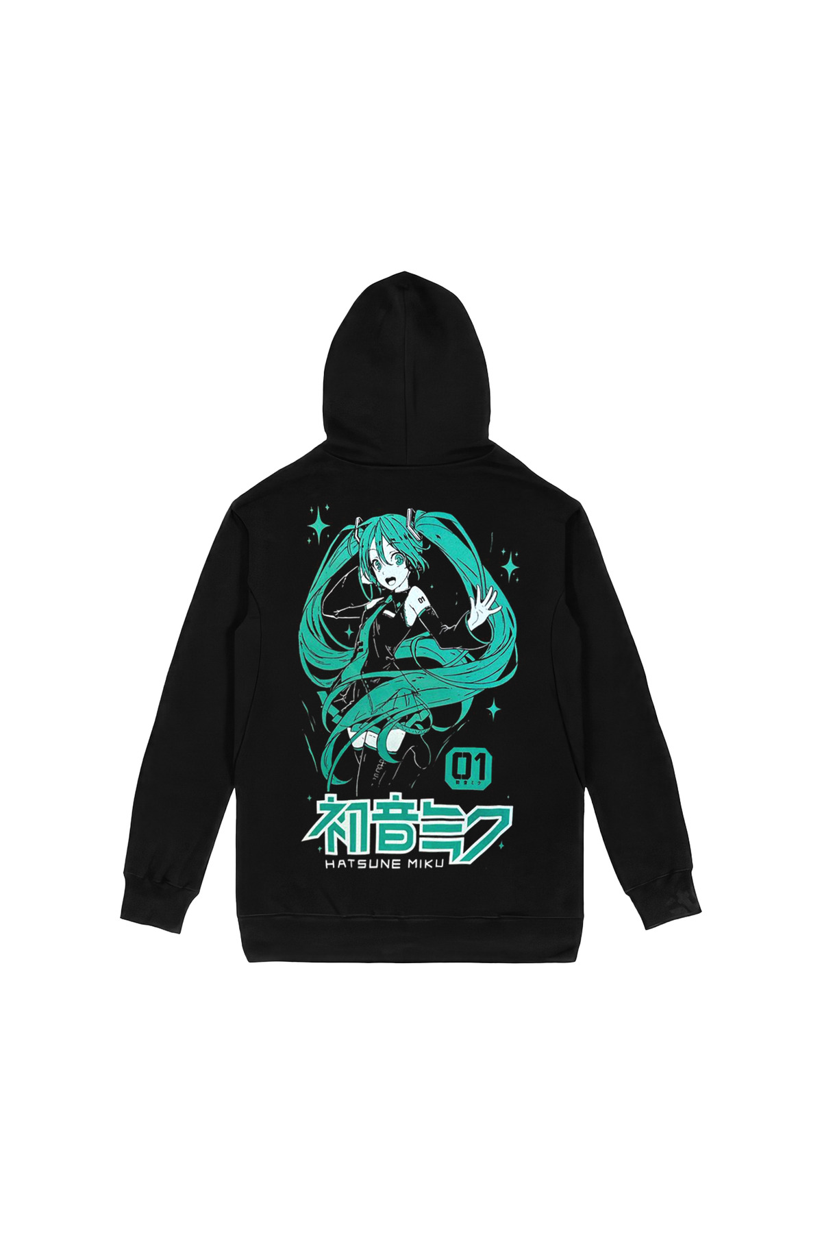 Hatsune Miku CV01 Vocaloid Ön Arka Baskılı Siyah Kapşonlu Sweatshirt