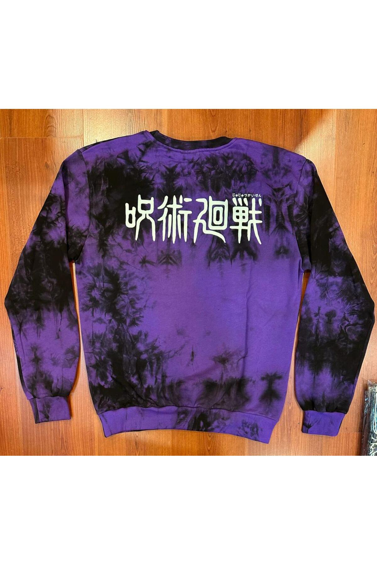 Jujutsu Kaisen Satoru Gojo Ön Arka Baskılı Mor Batik Sweatshirt