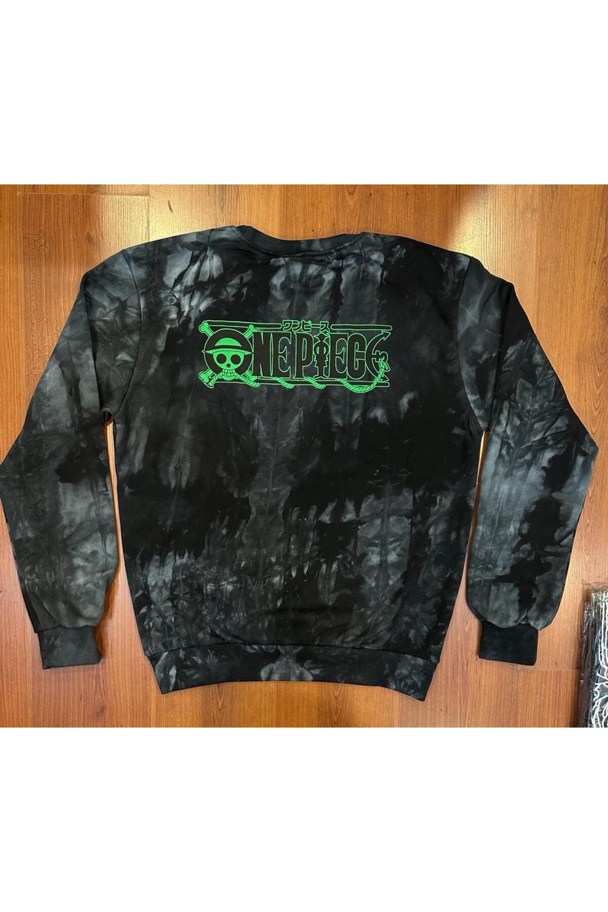 One Piece Roronoa Zoro Ön Arka Baskılı Siyah Batik Sweatshirt