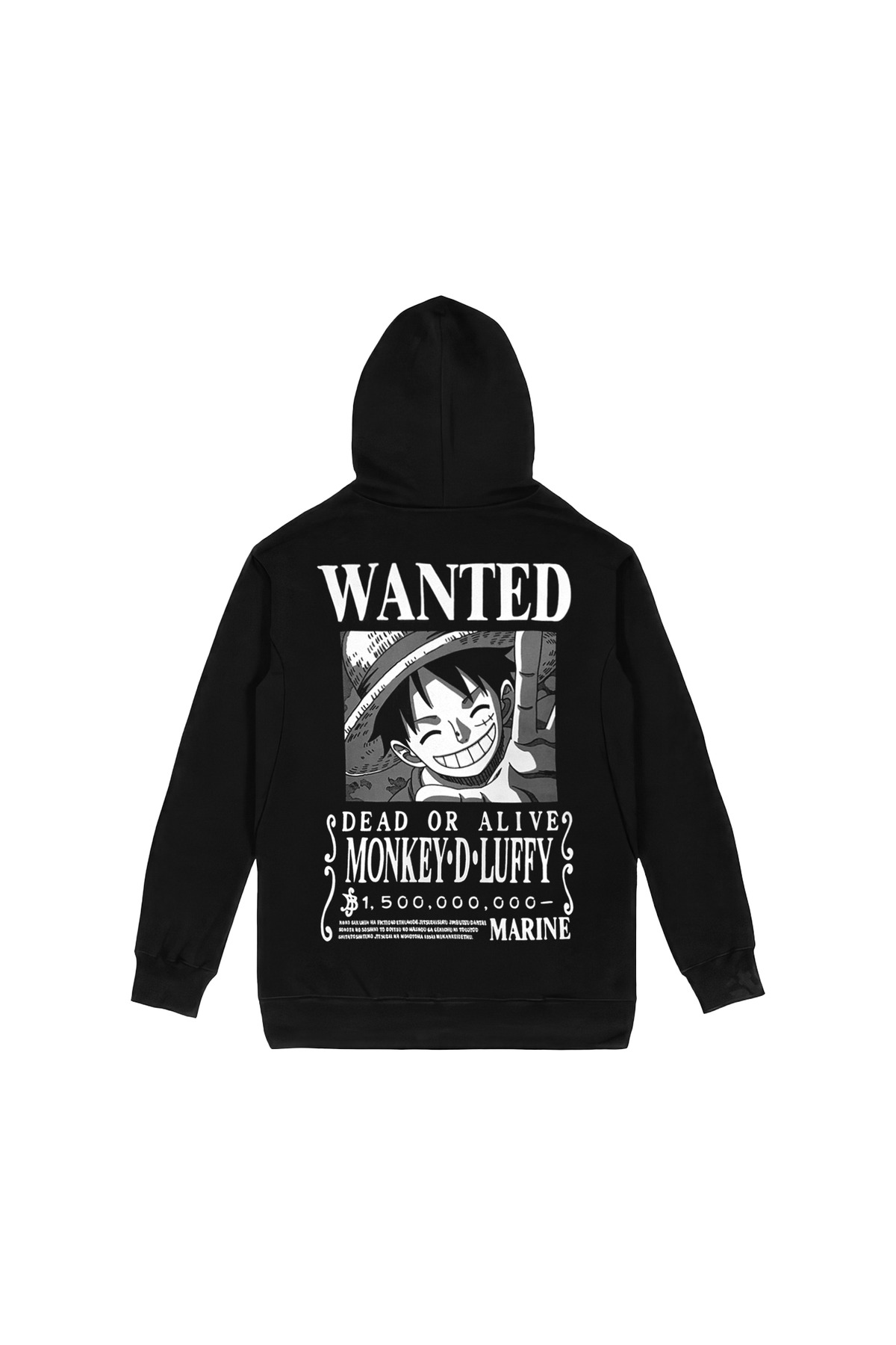 One Piece Monkey D. Luffy Wanted Ön Arka Baskılı Siyah Sweatshirt