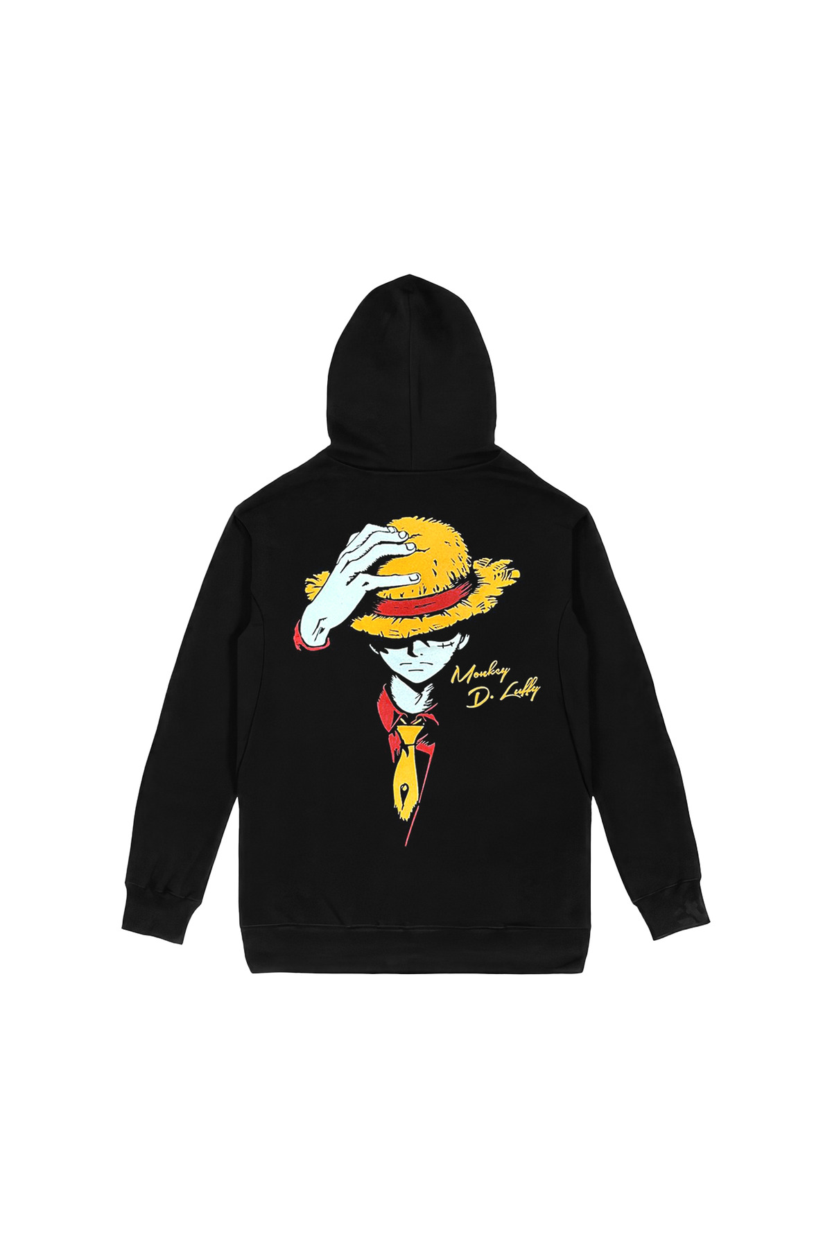 One Piece Monkey D. Luffy Ön Arka Baskılı Siyah Kapşonlu Sweatshirt