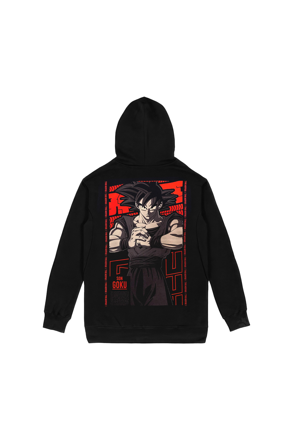Dragon Ball Son Goku Ön Arka Baskılı Siyah Kapşonlu Sweatshirt