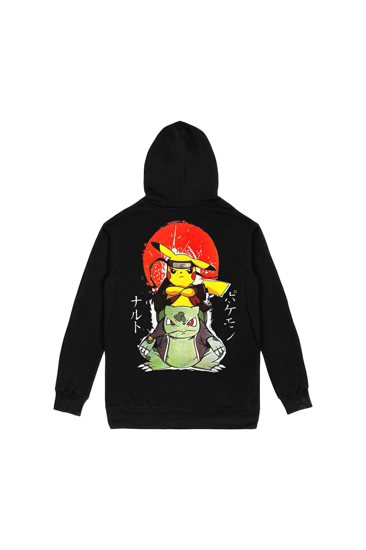 Pokemon Naruto Pikachu Bulbasaur Ön Arka Baskılı Kapşonlu Sweatshirt