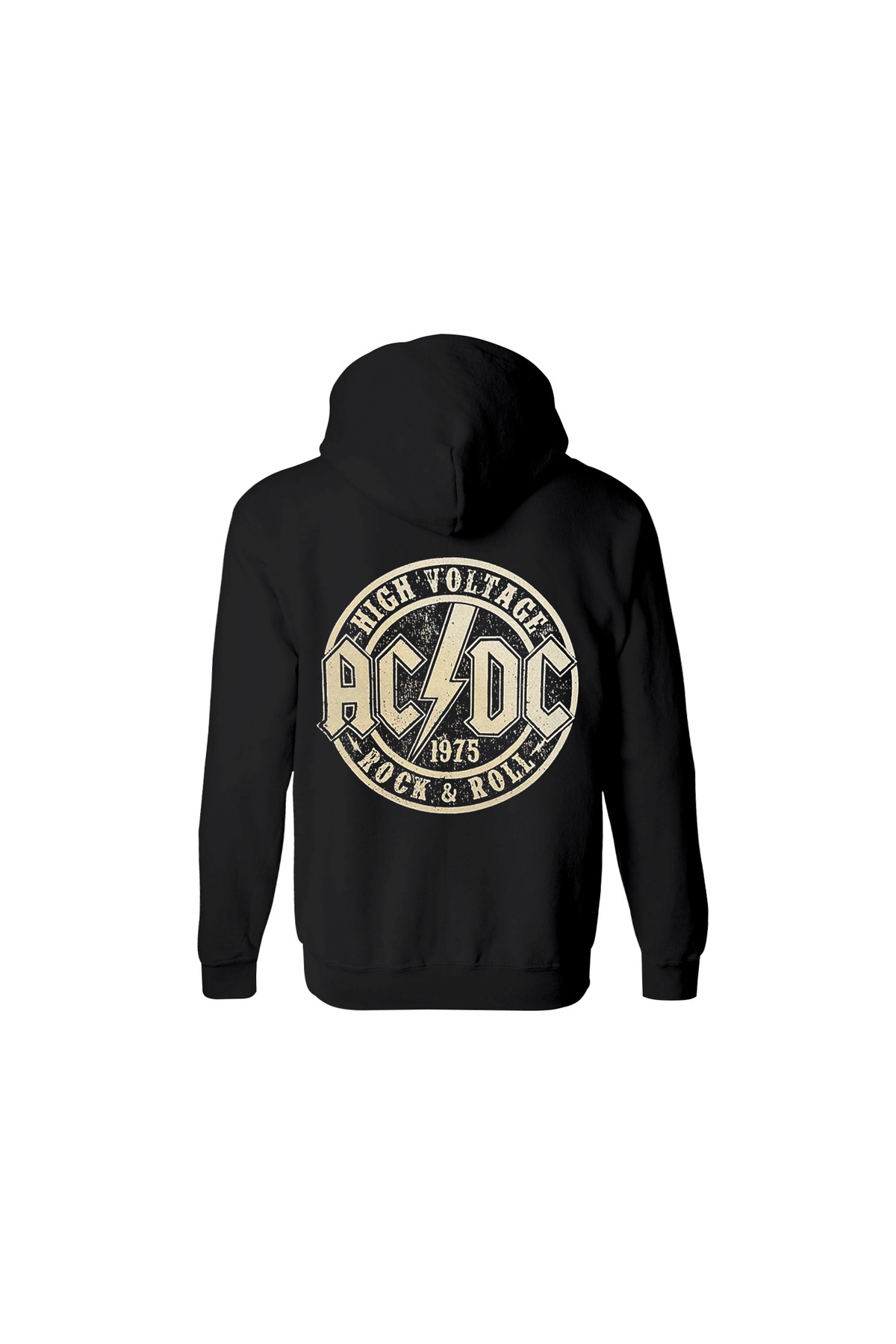 AC DC High Voltage 1975 Ön Arka Baskılı Fermuarlı Kapüşonlu Siyah Sweatshirt