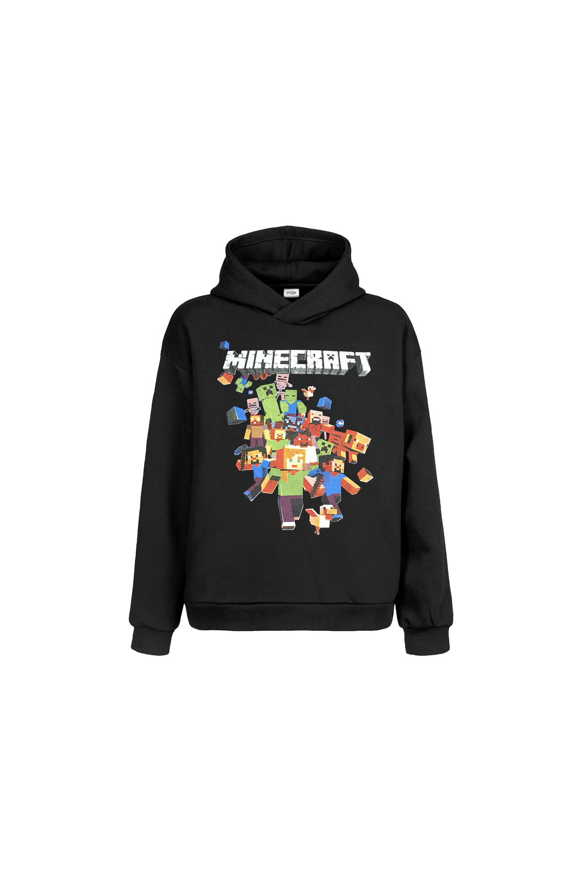 Minecraft Baskılı Siyah Kapşonlu Çocuk Sweatshirt