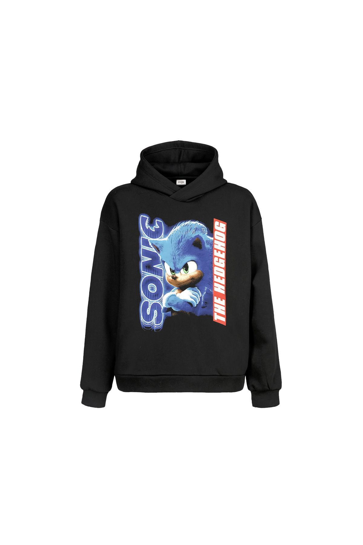 Sonic The Hegdehog Baskılı Siyah Kapşonlu Çocuk Sweatshirt