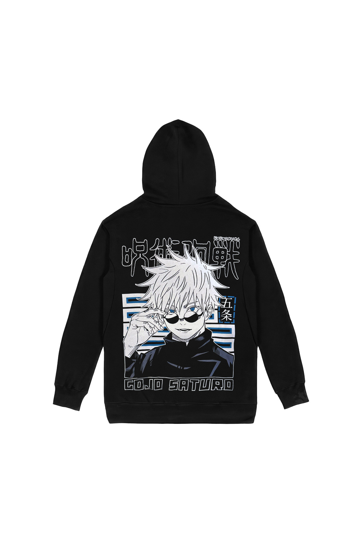 Jujutsu Kaisen Gojo Satoru Ön Arka Baskılı Siyah Kapşonlu Sweatshirt