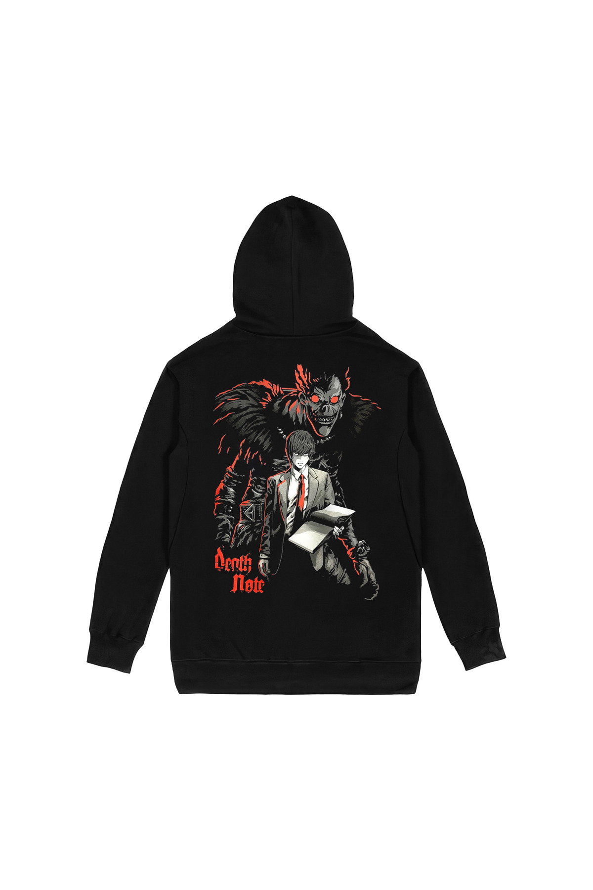Death Note Shinigami Yagami Light Ön Arka Baskılı Siyah Kapşonlu Sweatshirt