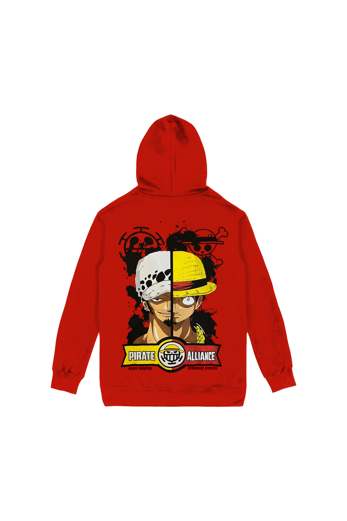 One Piece Pirate Alliance Heart Pirates Strawhat Pirates Ön Arka Baskılı Kırmızı Kapşonlu Sweatshirt