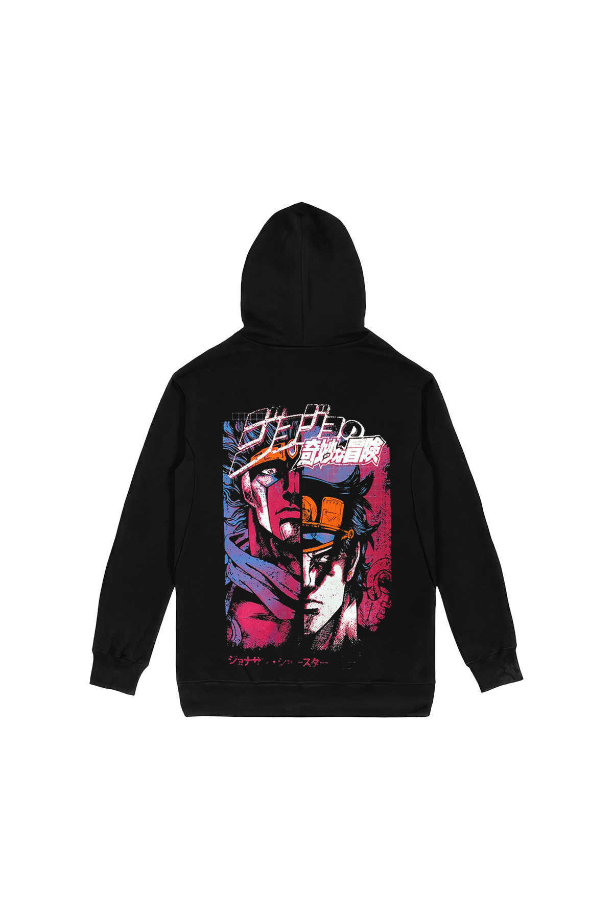 Jojo' Bizarre Adventures Jotaro Kujo Joseph Joestar Ön Arka Baskılı Siyah Kapşonlu Sweatshirt