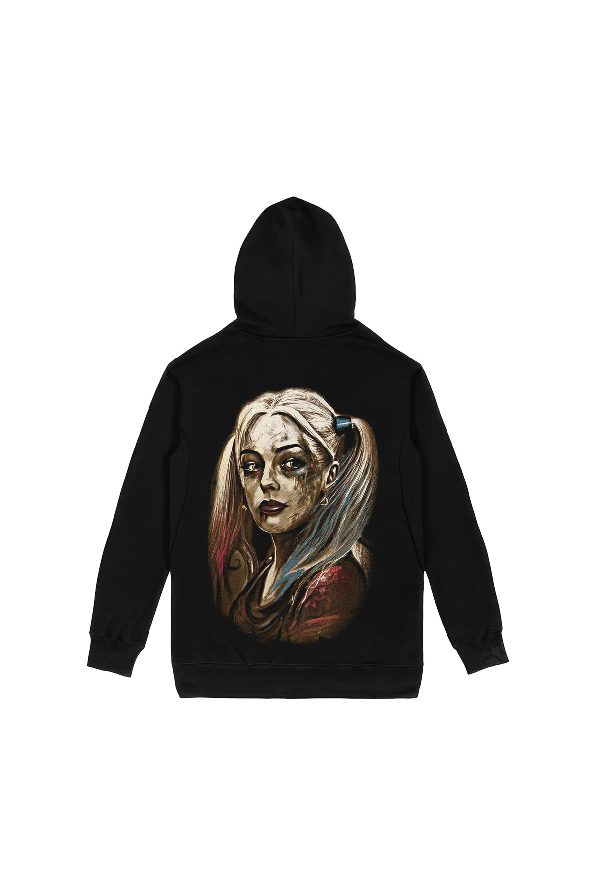 Harley Quinn Ön Arka Baskılı Siyah Kapşonlu Sweatshirt