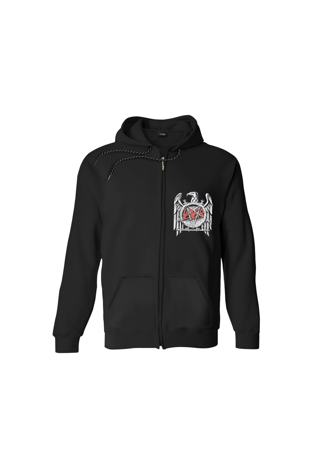Slayer Eagle Ön Arka Baskılı Fermuarlı Kapüşonlu Siyah Sweatshirt