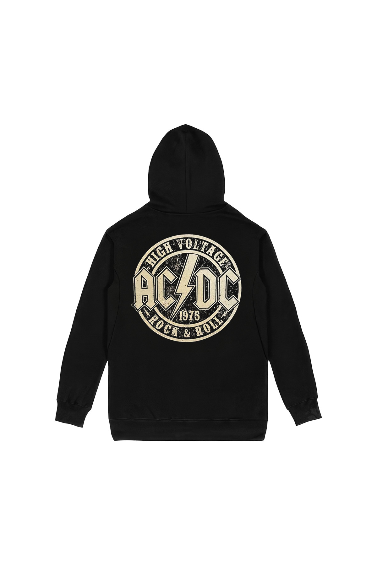 AC DC High Voltage 1975 Ön Arka Baskılı Siyah Kapşonlu Sweatshirt