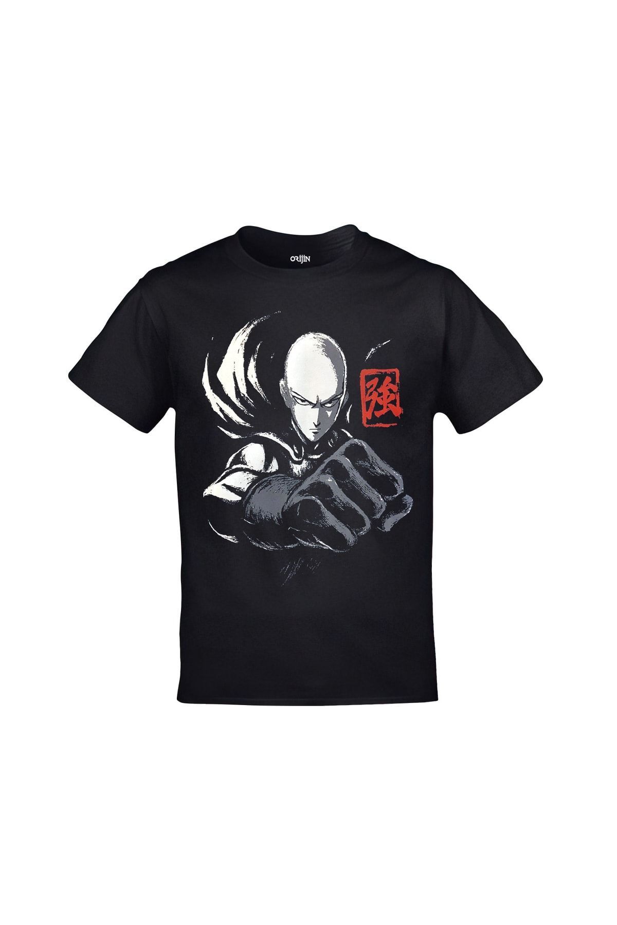 One Punch Man Saitama Ön Arka Baskılı Unisex Siyah Tshirt