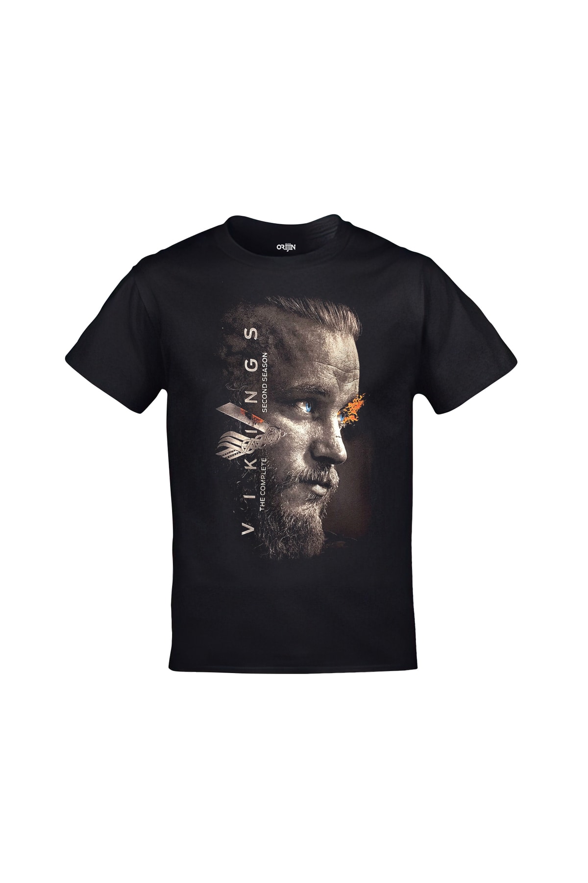 Vikings Ragnar Lothbrok Ön Arka Baskılı Unisex Siyah Tshirt