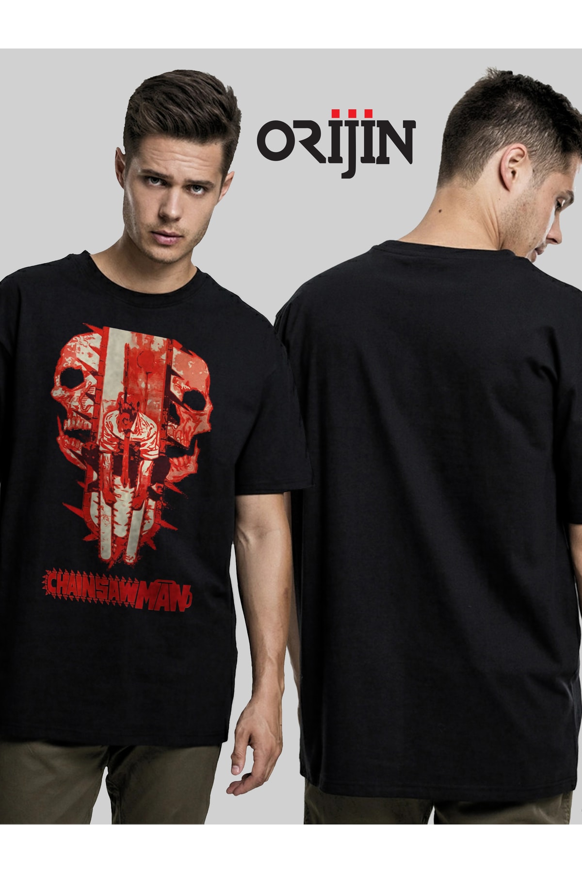 Chainsaw Man Anime Baskılı Unisex Siyah Tshirt