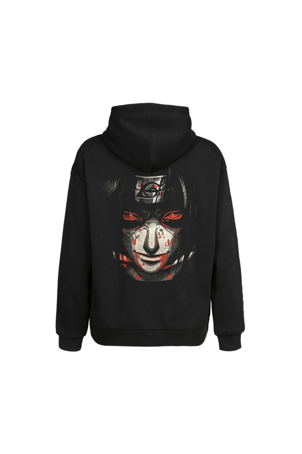 Unisex Siyah Naruto Itachi Ön Arka Baskılı Kapüşonlu Sweatshirt