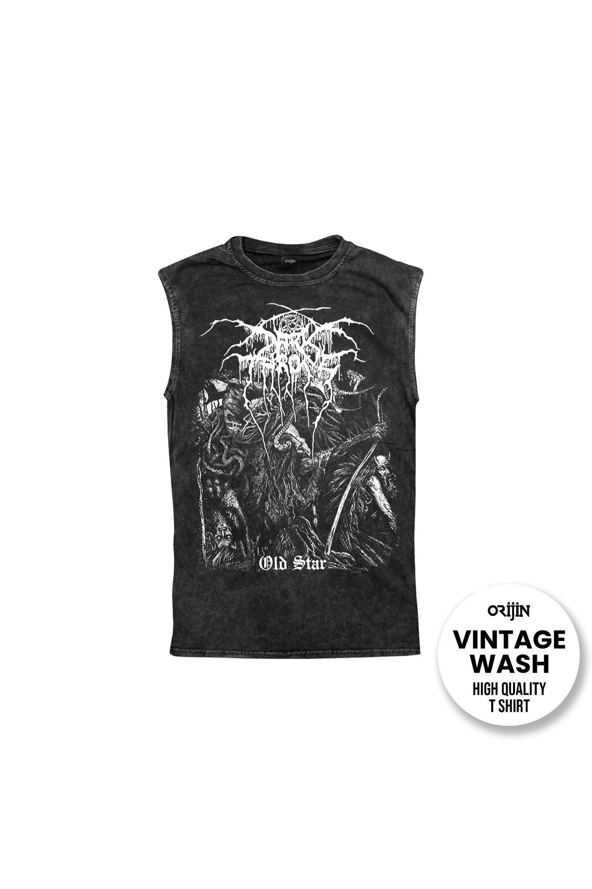 Dark Throne Old Star Ön Arka Baskılı Yıkamalı Vintage Kolsuz Tshirt Atlet