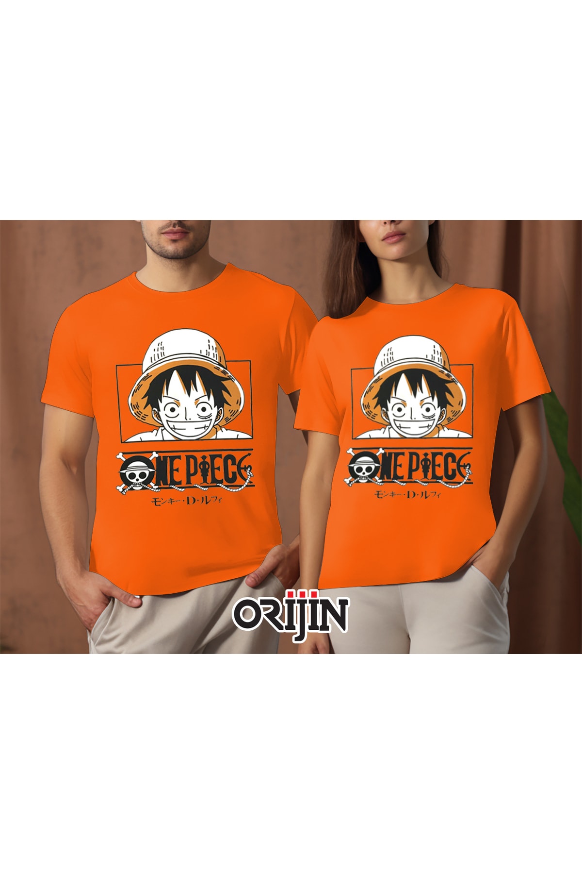 One Piece Monkey D. Luffy Baskılı Unisex Turuncu Tshirt