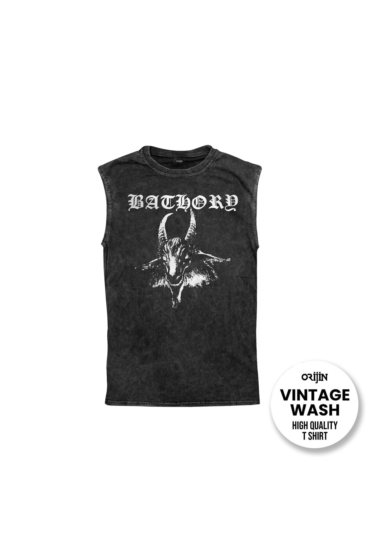 Bathory Ön Arka Baskılı Yıkamalı Vintage Kolsuz Tshirt Atlet