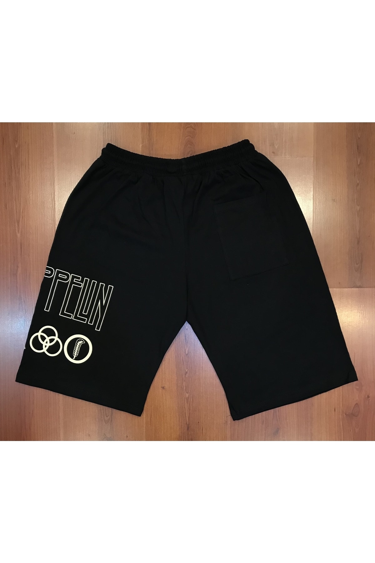 Led Zeppelin Logo Baskılı Siyah Şort