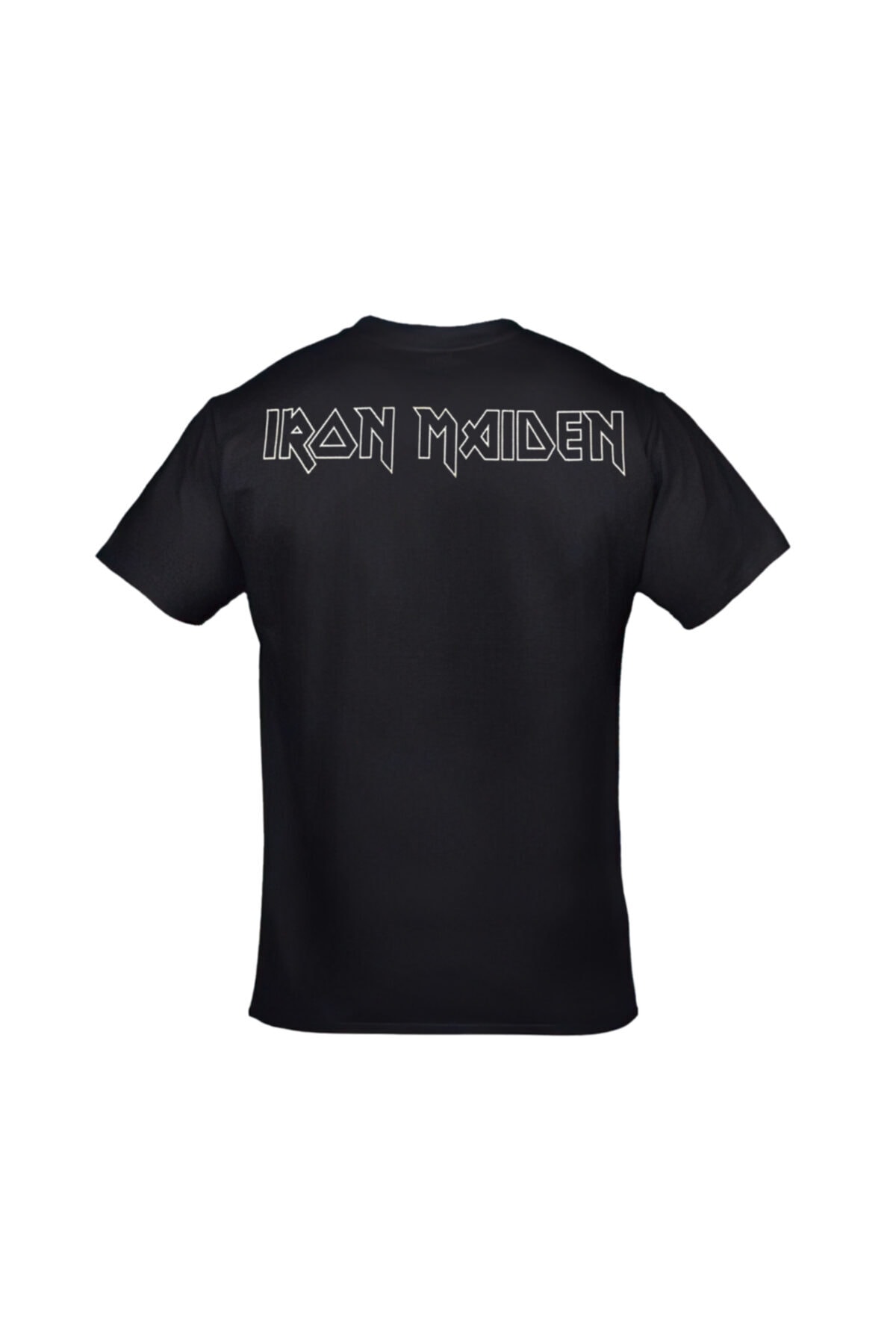 Unisex Siyah Iron Maiden Heavy Metal Ön Arka Baskılı Tshirt