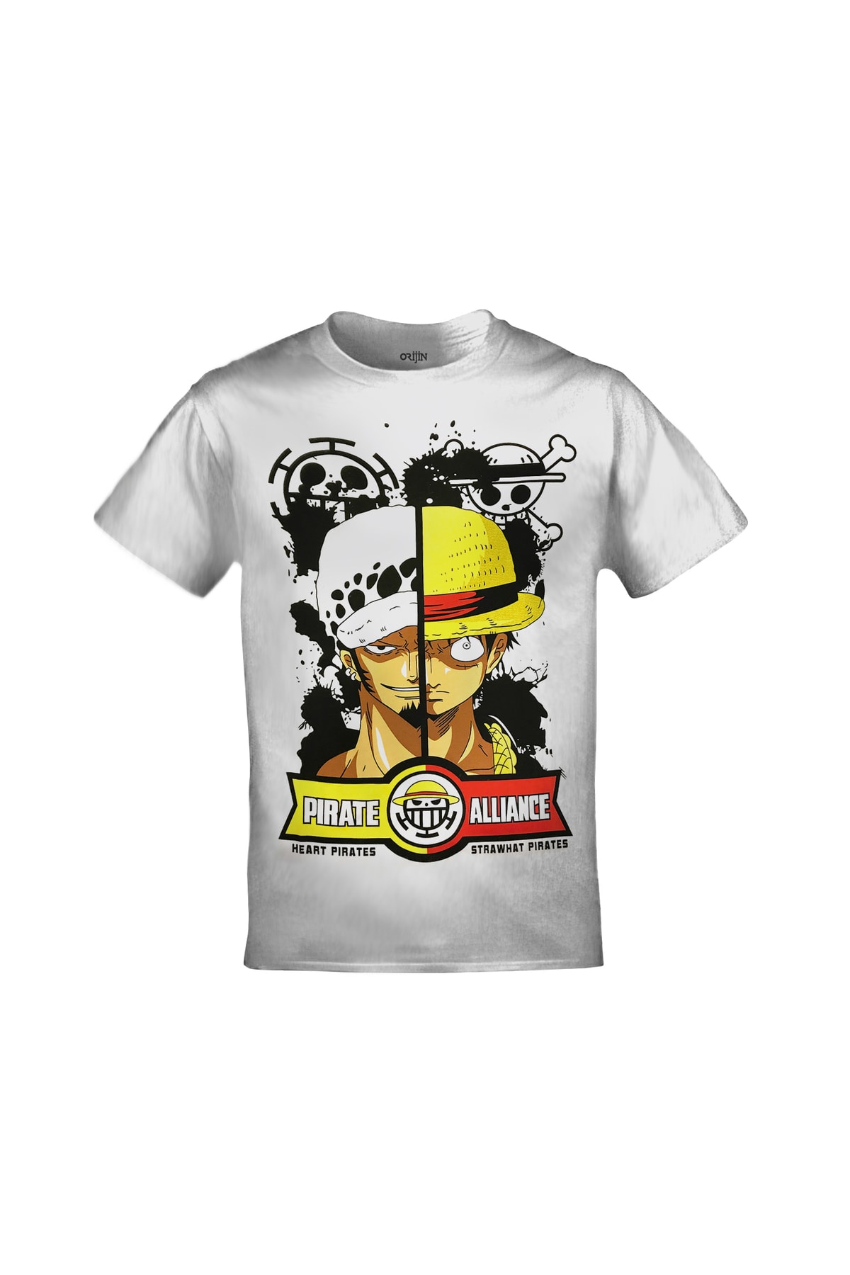 One Piece Pirate Alliance Heart Pirates Strawhat Pirates Ön Arka Baskılı Unisex Beyaz Tshirt