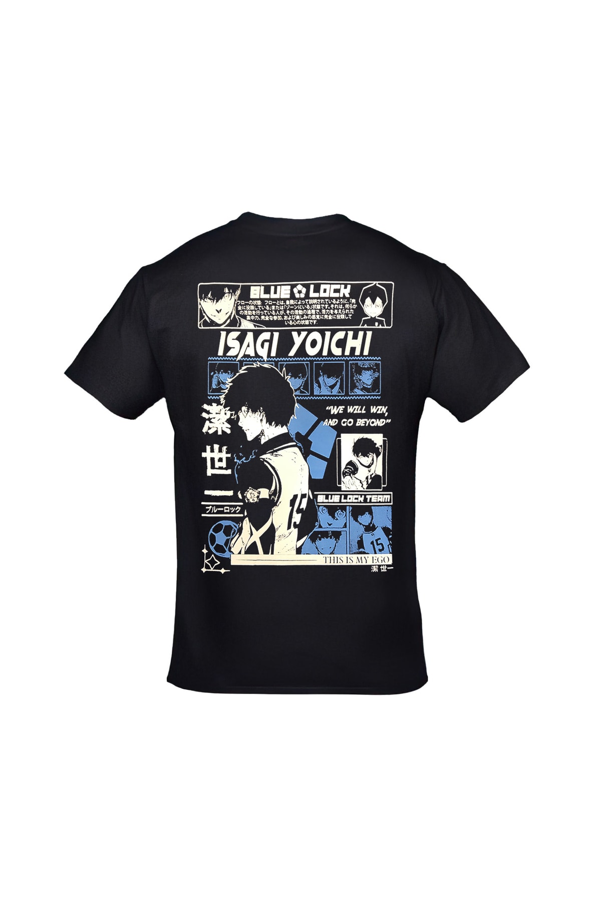 Blue Lock Isagi Yoichi Ön Arka Baskılı Unisex Siyah Tshirt