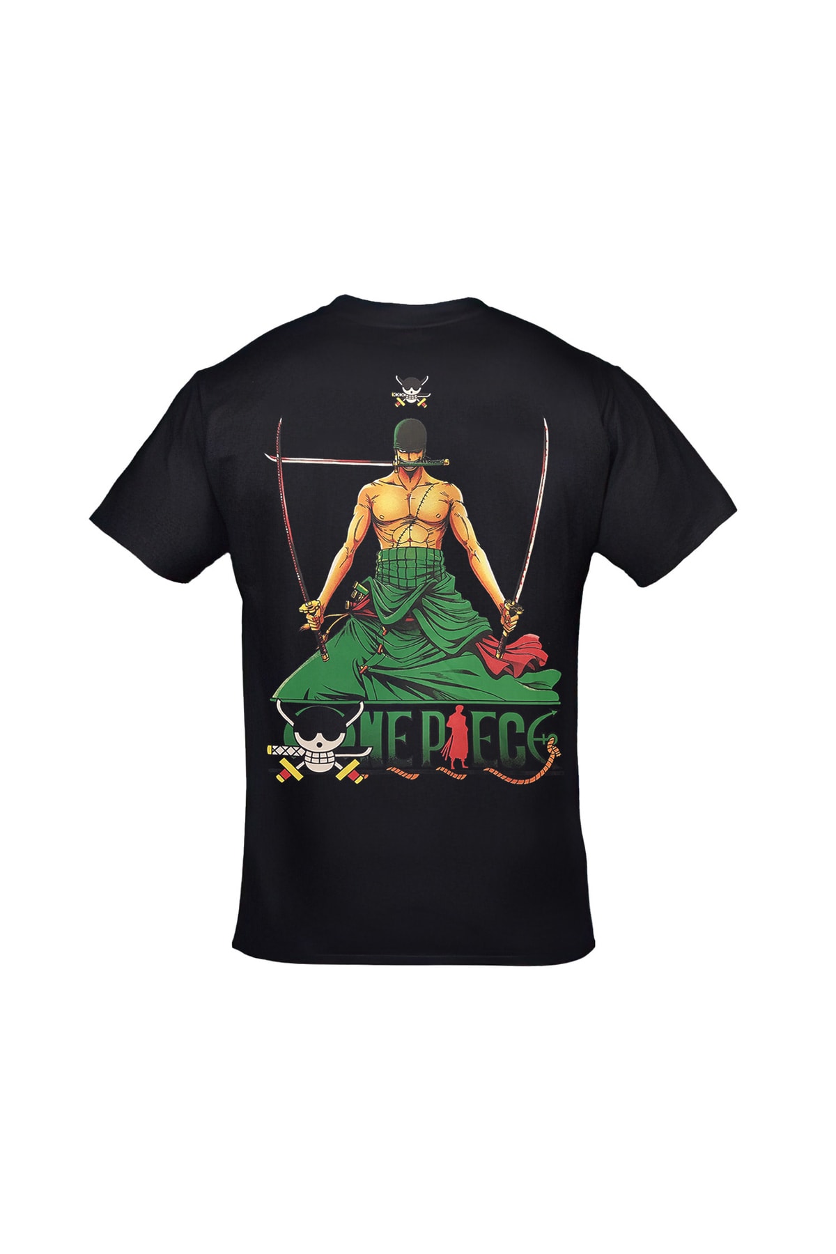 One Piece Roronoa Zoro Üç Kılıç Ön Arka Baskılı Unisex Siyah Tshirt