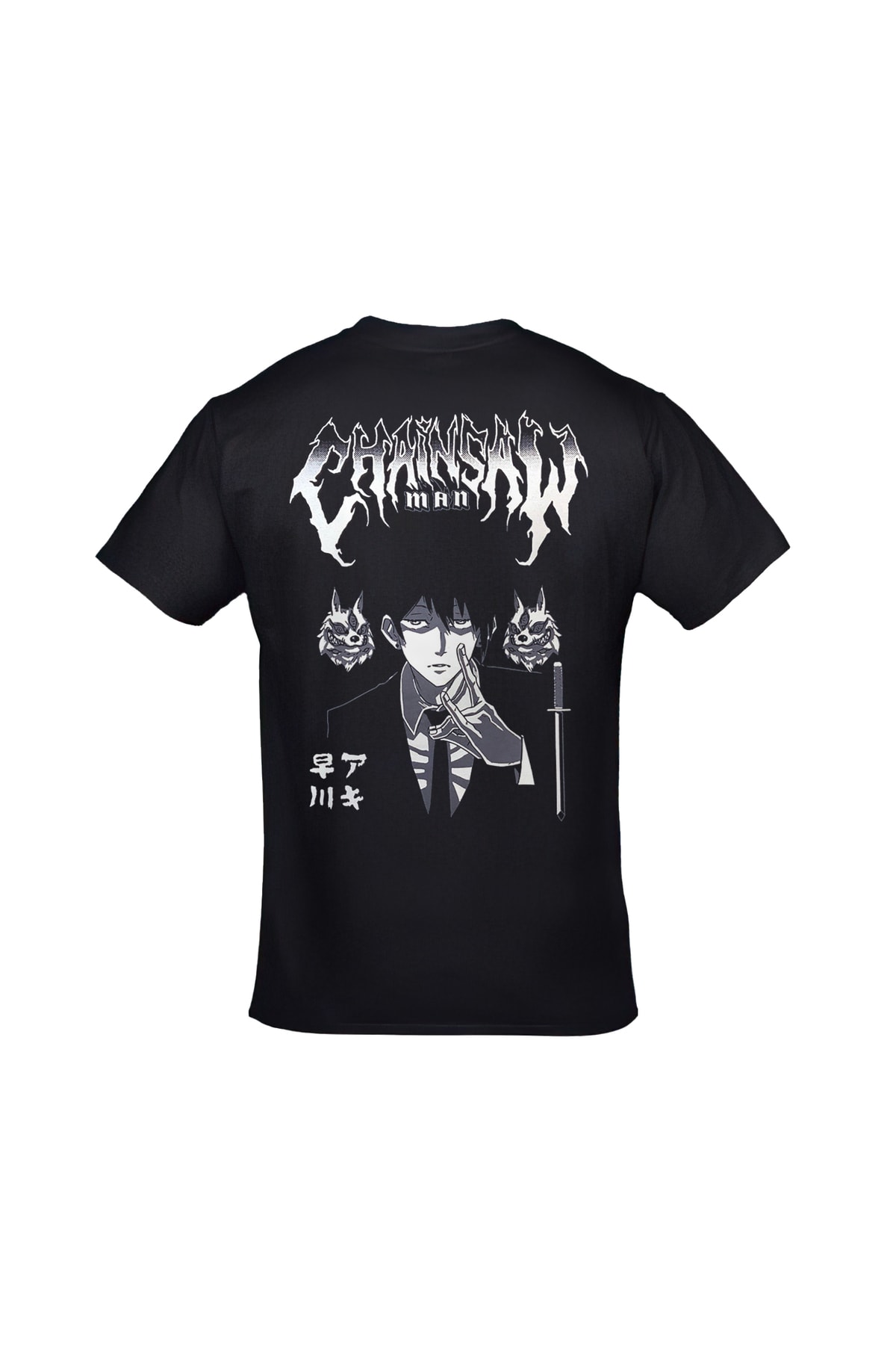 Chainsaw Man Aki Hayakawa Ön Arka Baskılı Unisex Siyah Tshirt