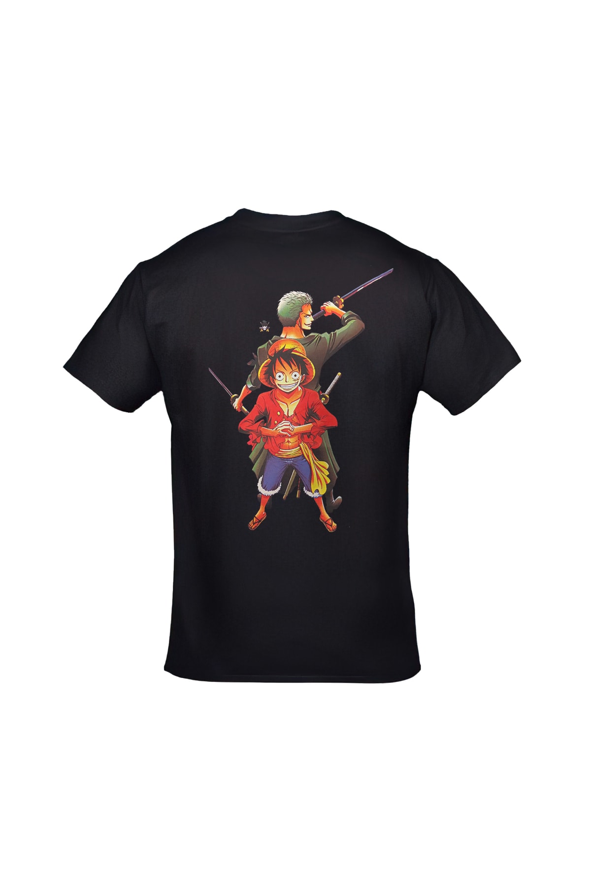One Piece Monkey D. Luffy Roronoa Zoro Ön Arka Baskılı Unisex Siyah Tshirt