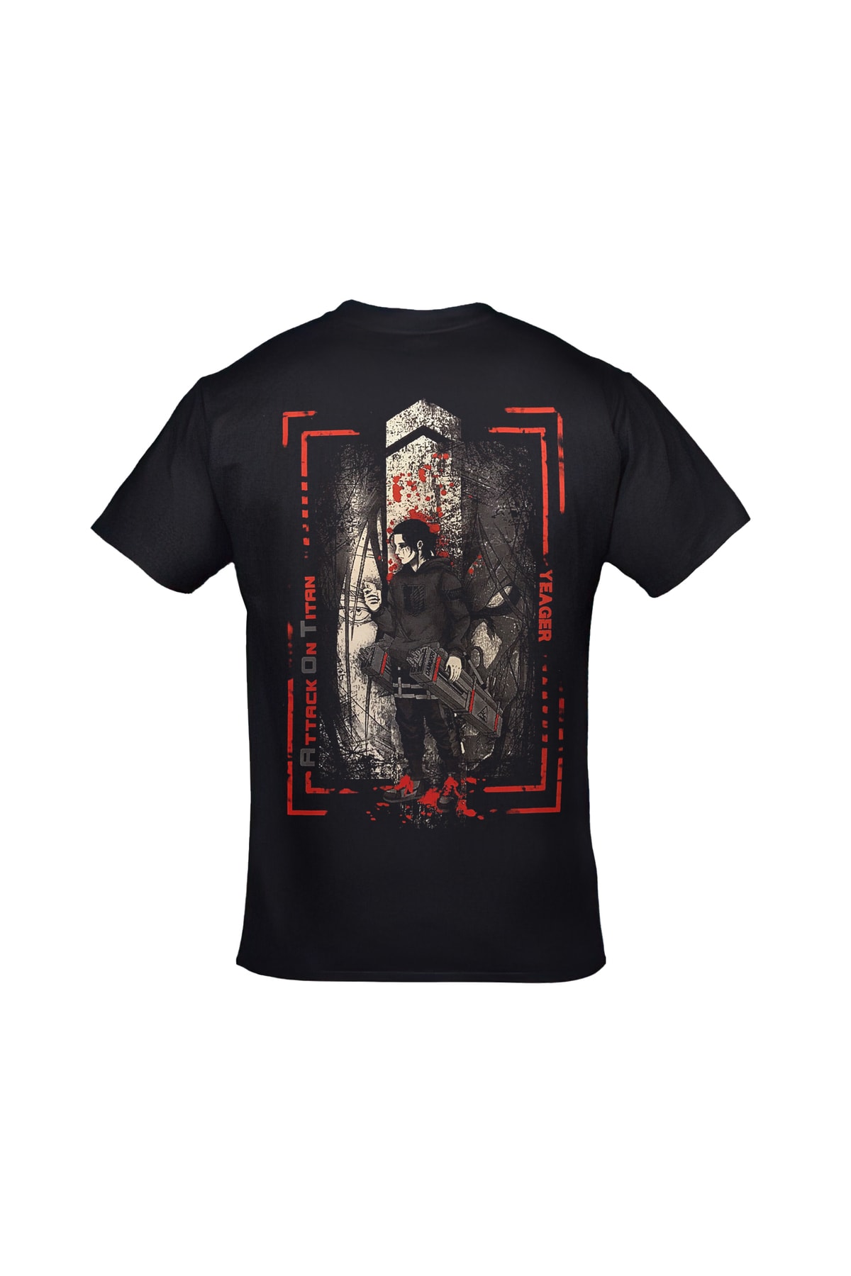 Attack On Titan Shingeki No Kyojin Eren Yeager Ön Arka Baskılı Unisex Siyah Tshirt