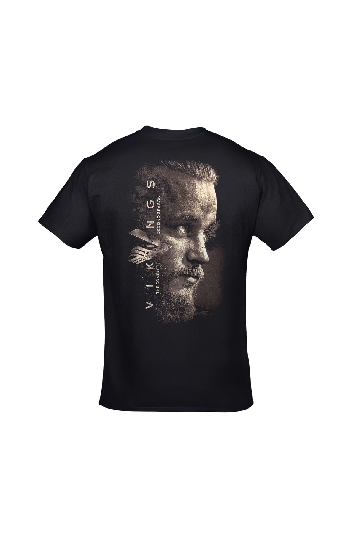 Vikings Ragnar Lothbrok Ön Arka Baskılı Unisex Siyah Tshirt
