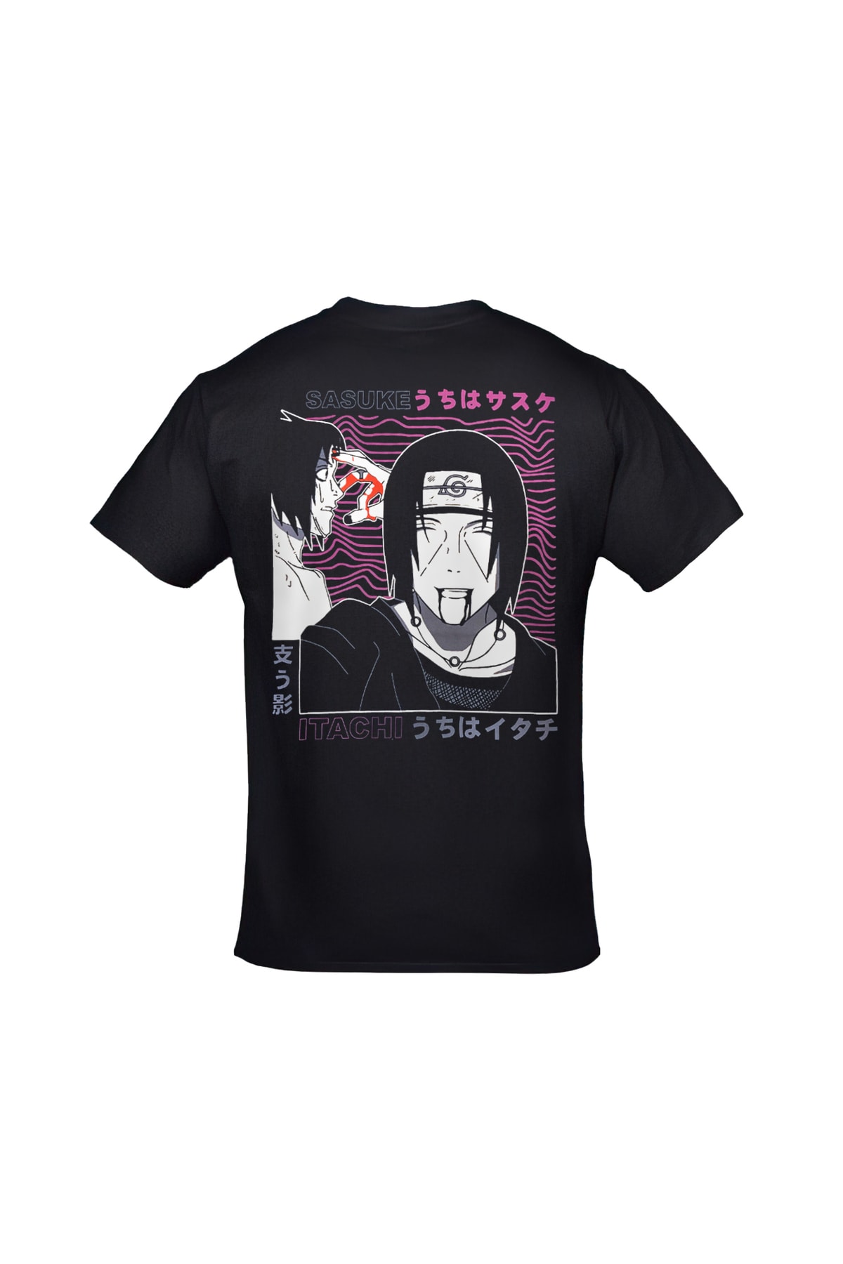 Naruto Sasuke Itachi Anime Ön Arka Baskılı Unisex Siyah Tshirt