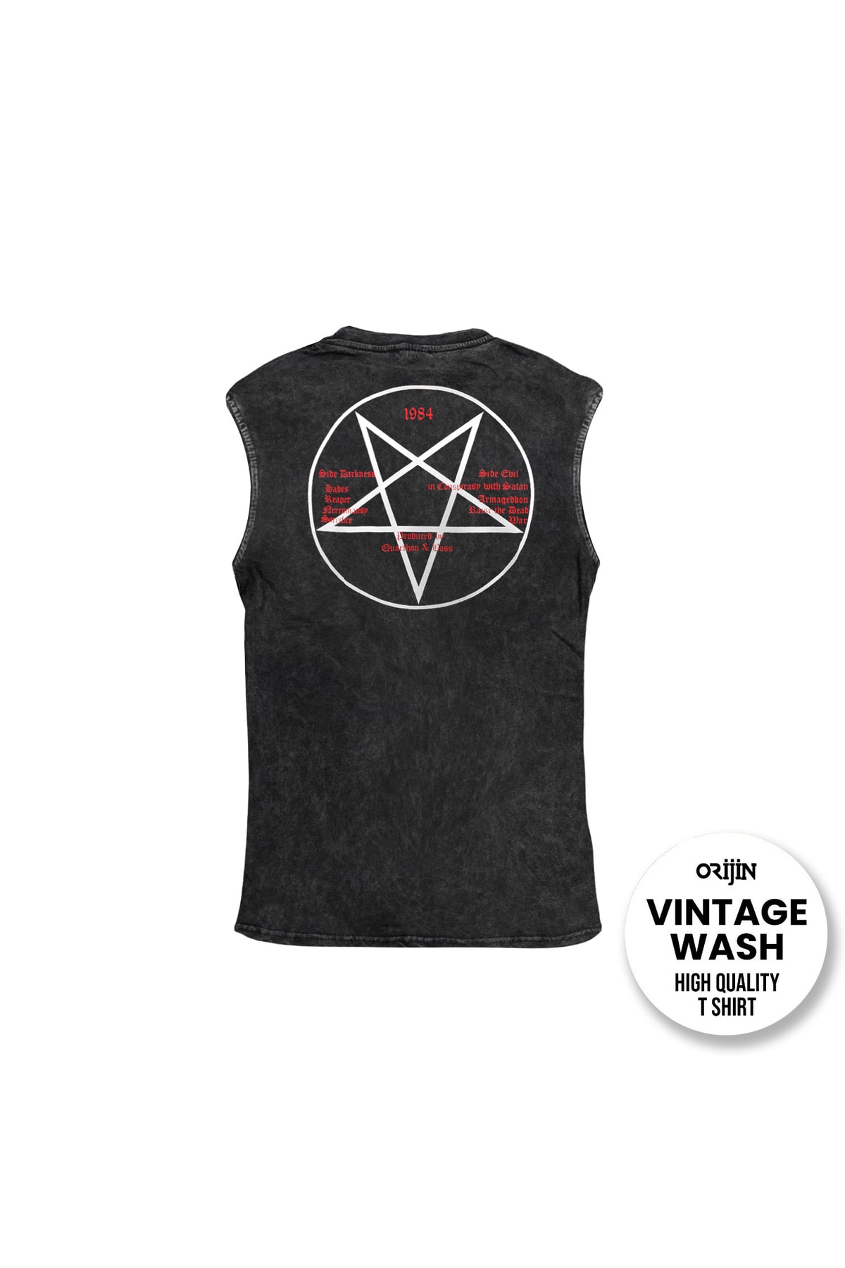 Bathory Ön Arka Baskılı Yıkamalı Vintage Kolsuz Tshirt Atlet