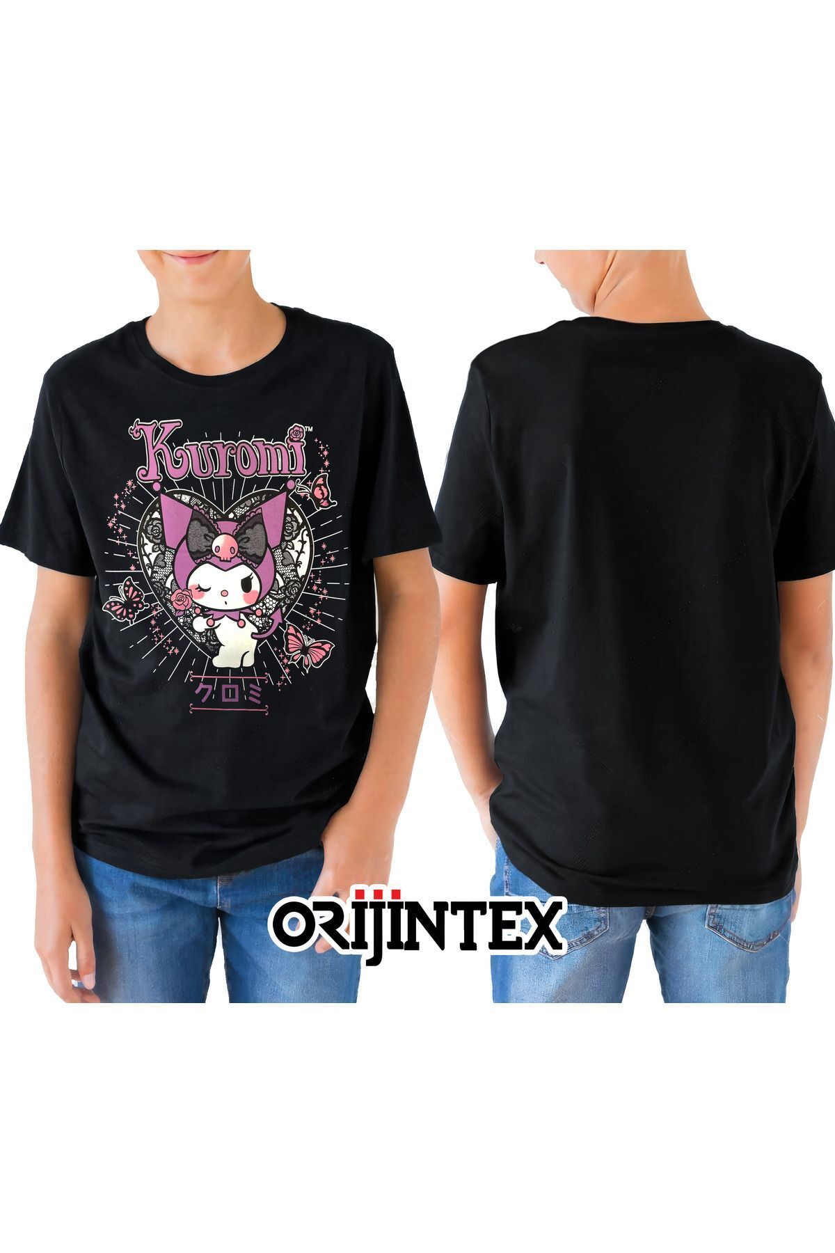 Kuromi Baskılı Özel Tasarım Siyah Çocuk Tshirt