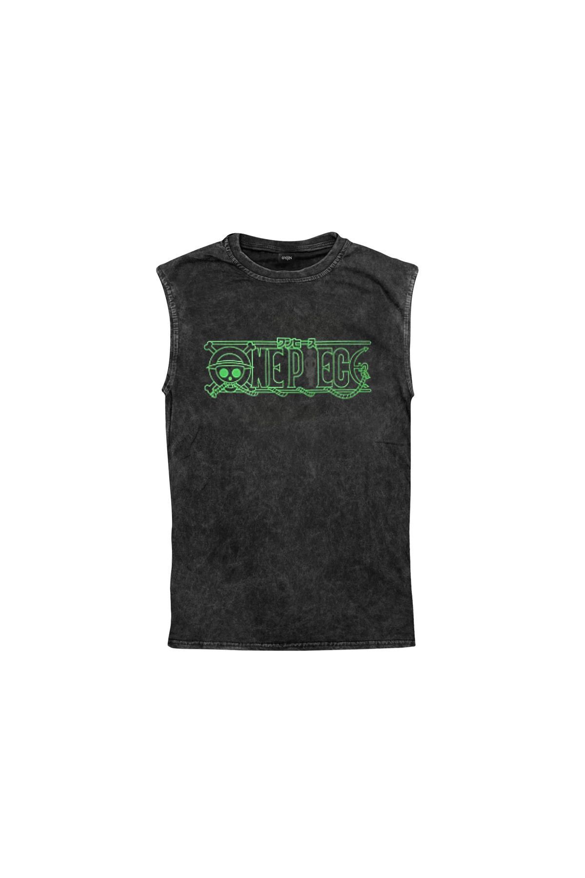 One Piece Roronoa Zoro Ön Arka Baskılı Yıkamalı Vintage Kolsuz Tshirt Atlet