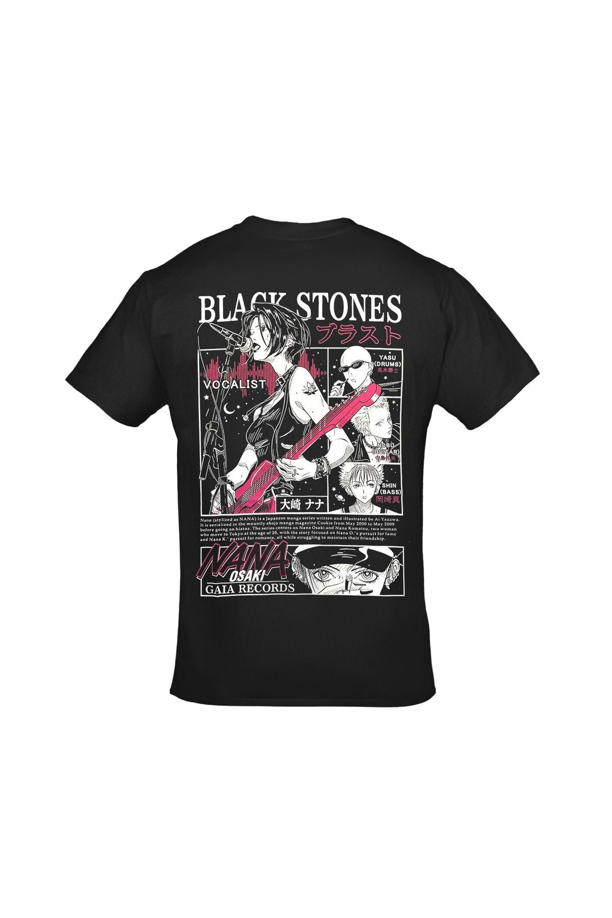 Black Stones Nana Osaki Vocalist Ön Arka Baskılı Unisex Siyah Tshirt