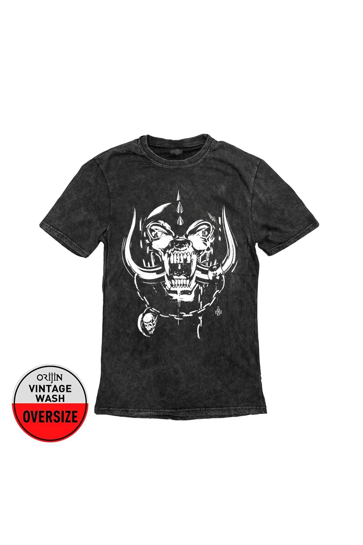 Motörhead England Ön Arka Baskılı Yıkamalı Oversize Tshirt