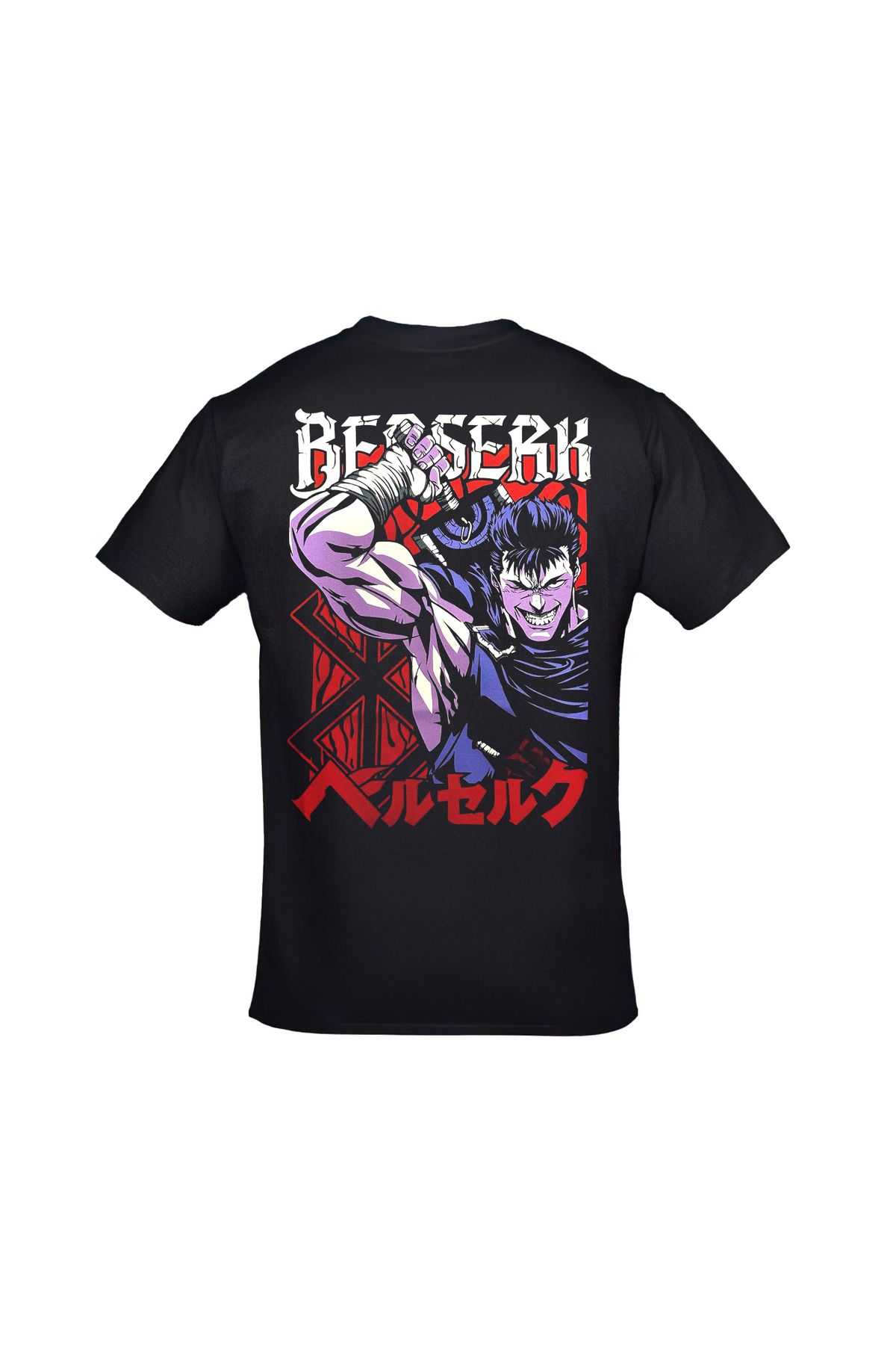 Berserk Anime Ön Arka Baskılı Unisex Siyah Tshirt