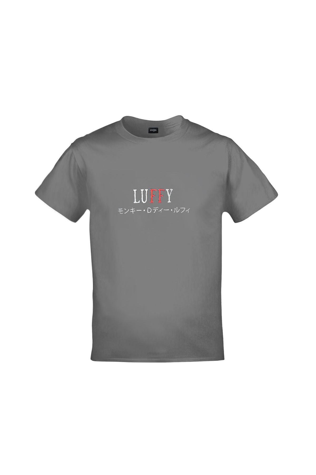 One Piece Luffy Ön Arka Baskılı Unisex Gri Tshirt