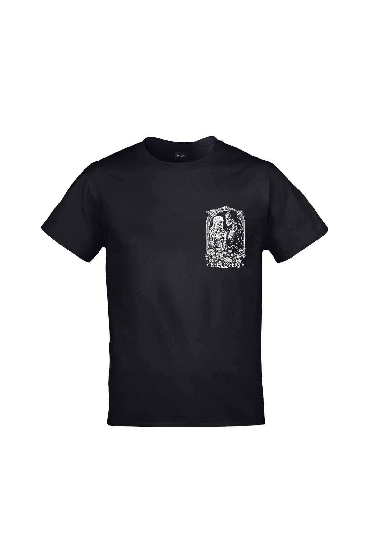 Tarot Kart The Lovers Ön Arka Baskılı Unisex Siyah Tshirt