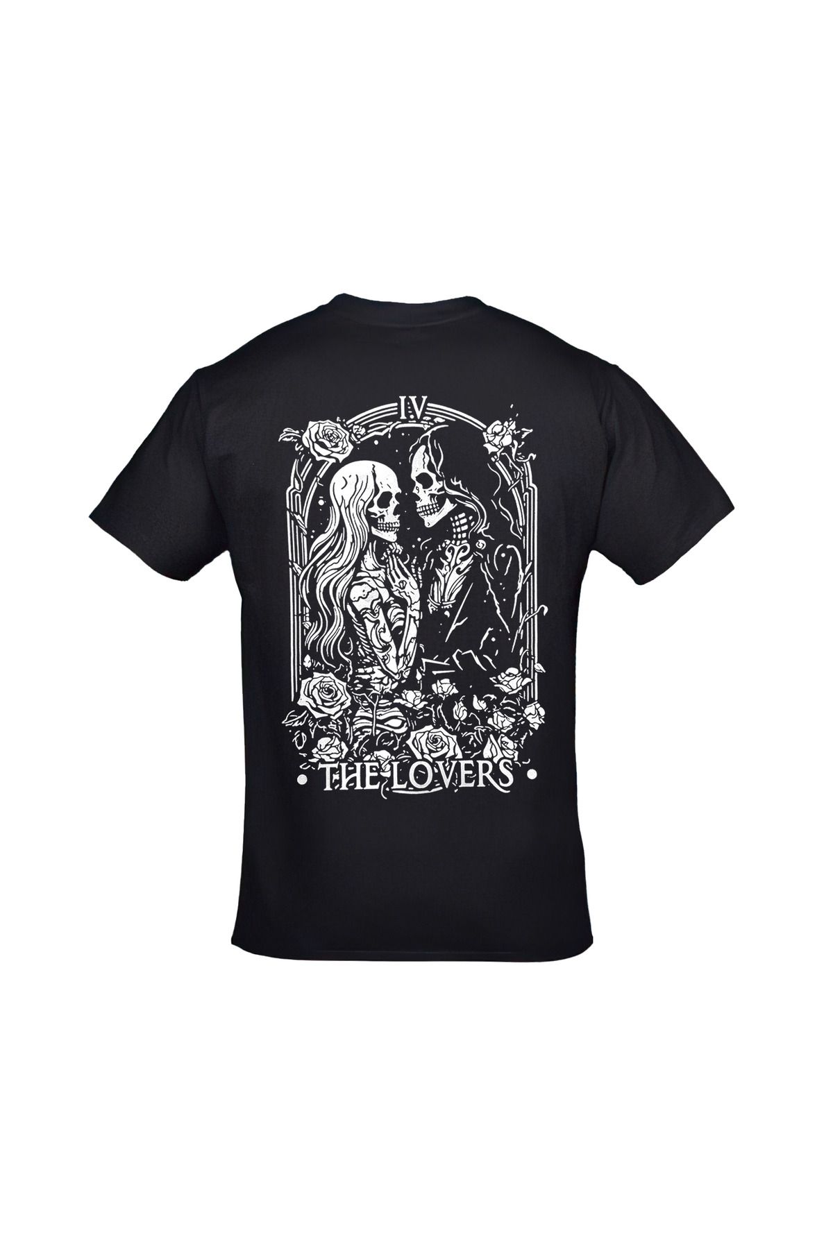 Tarot Kart The Lovers Ön Arka Baskılı Unisex Siyah Tshirt