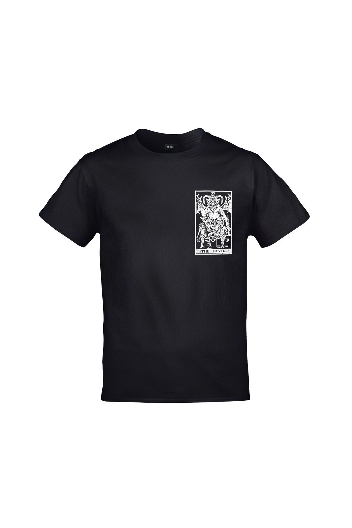 Tarot Kart The Devil Ön Arka Baskılı Unisex Siyah Tshirt