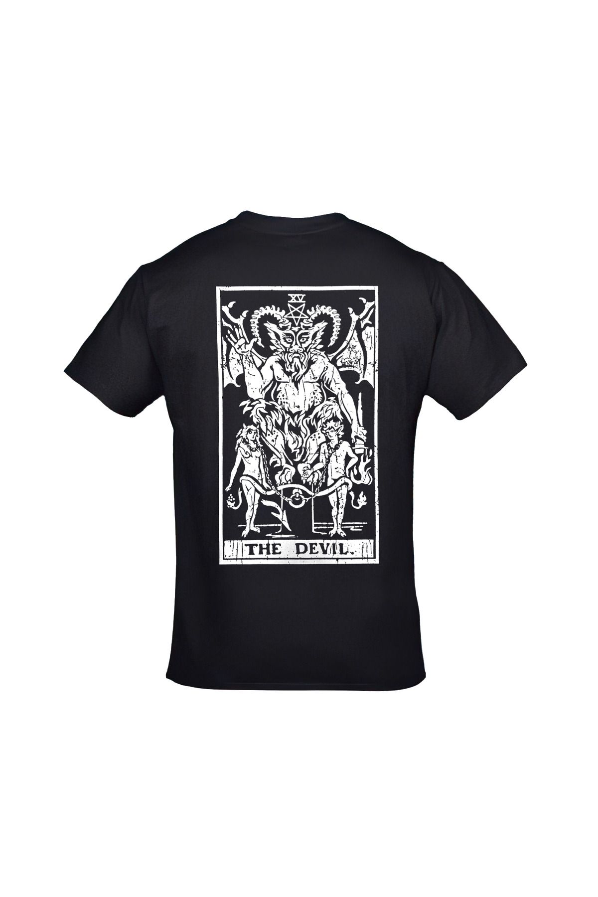 Tarot Kart The Devil Ön Arka Baskılı Unisex Siyah Tshirt