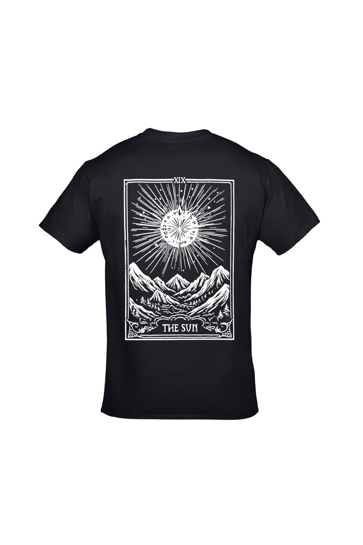 Tarot Kart The Sun Ön Arka Baskılı Unisex Siyah Tshirt
