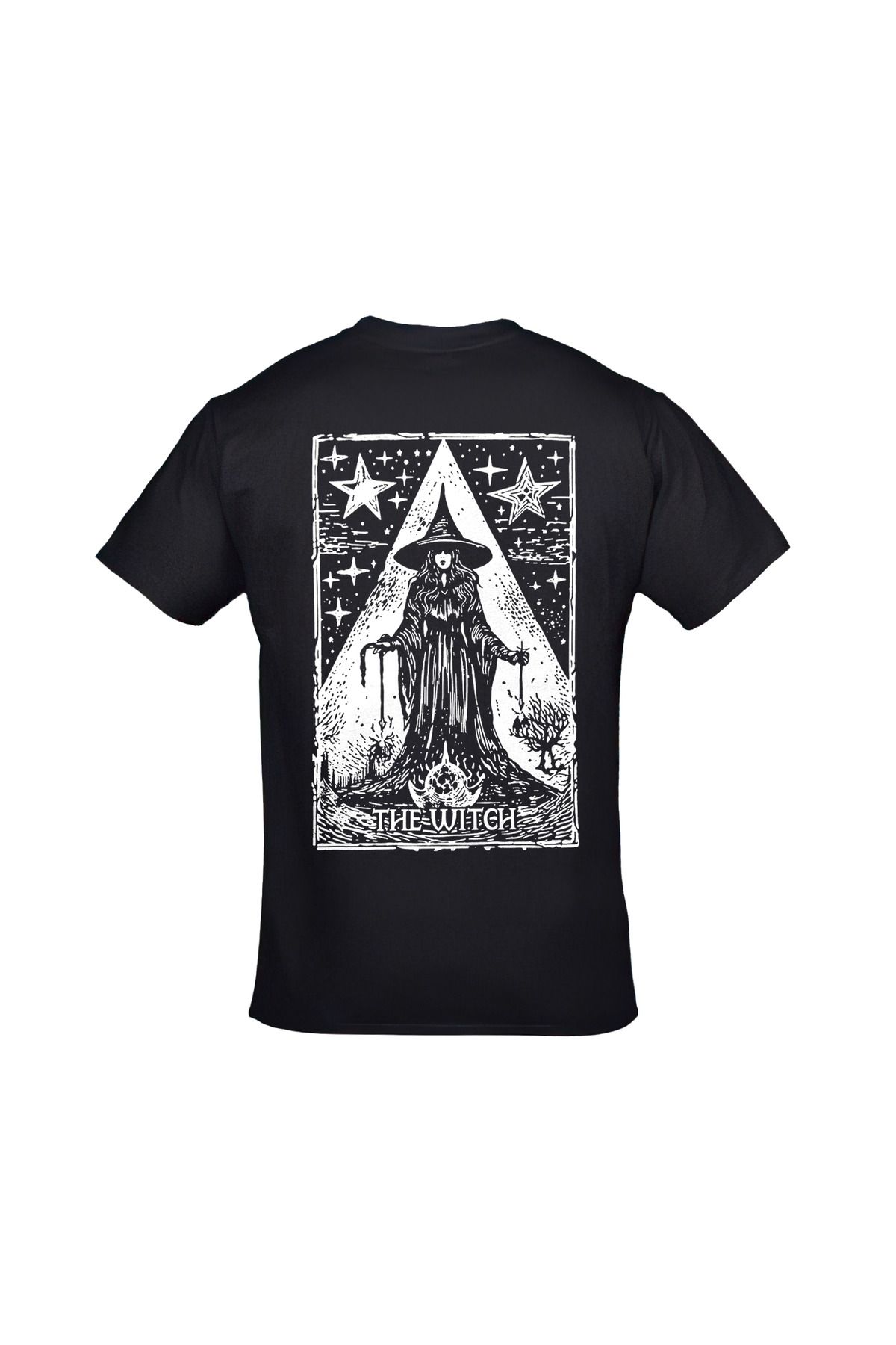 Tarot Kart The Witch Ön Arka Baskılı Unisex Siyah Tshirt