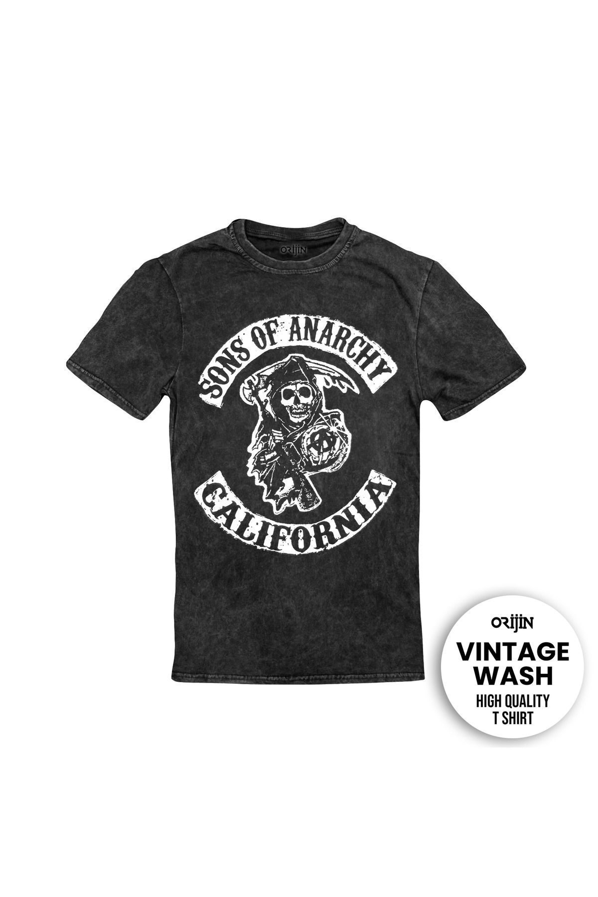 Sons of Anarchy California Ön Arka Baskılı Yıkamalı Vintage Tshirt