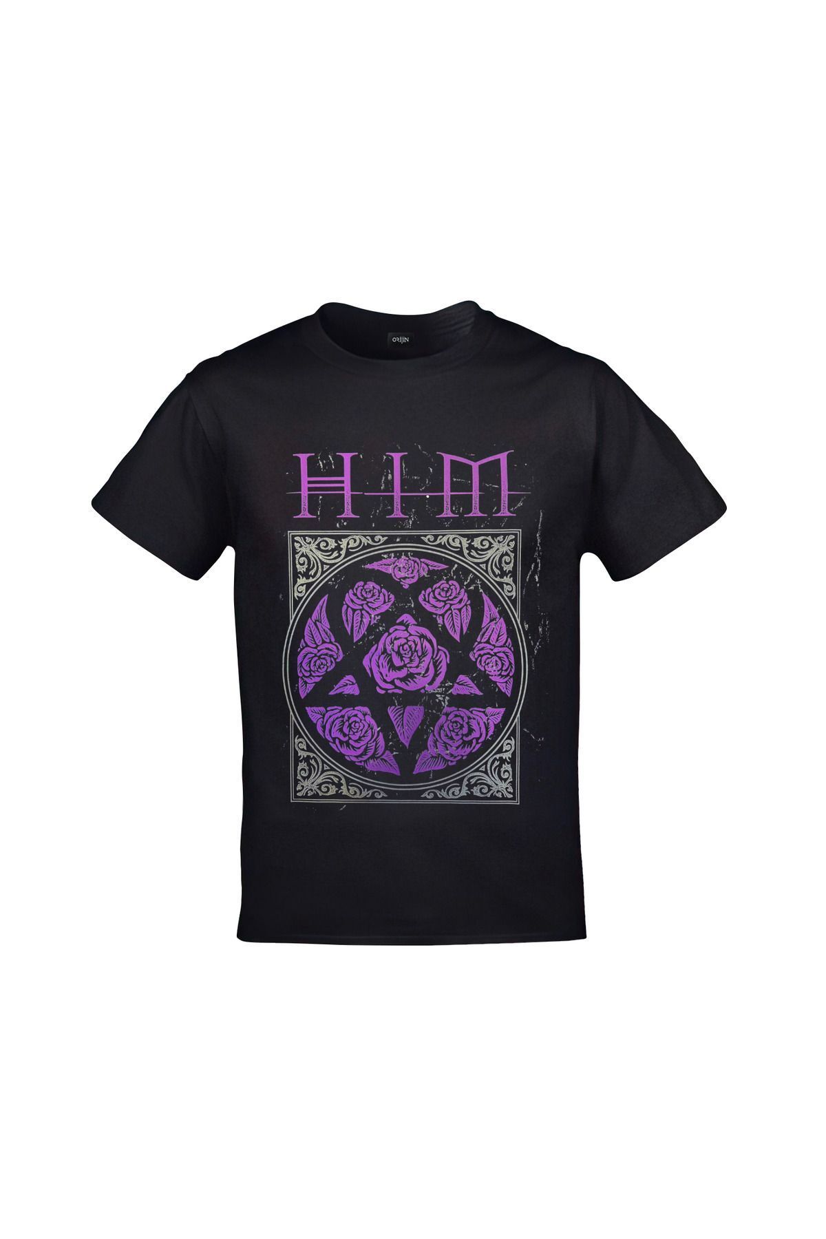 HIM Ön Arka Baskılı Unisex Siyah Tshirt